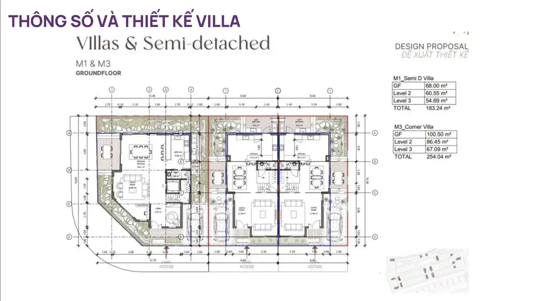 Mặt bằng tầng trệt Villa song lập M1 M3 Thanh Phú Centre Point