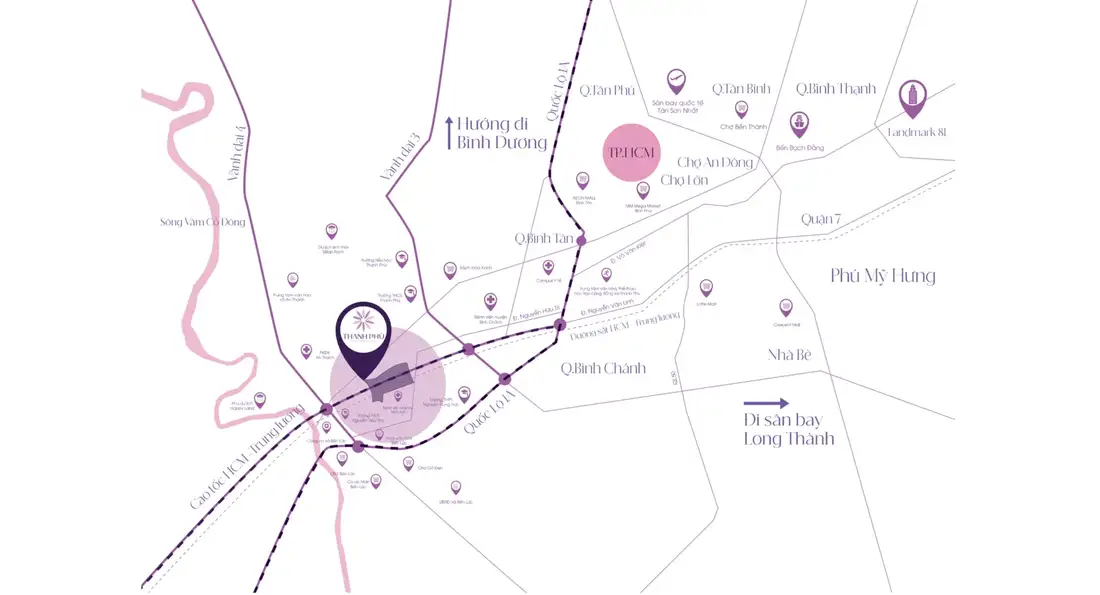 Vị trí dự án Thanh Phú Centre Point Bến Lức kết nối Vành Đai 3, Vành Đai 4, cao tốc Bến Lức - Long Thành